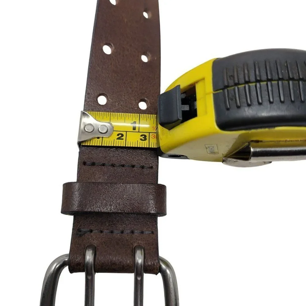 Mens Double Prong Genuine Italian‎ Leather Brown Belt M/L 36